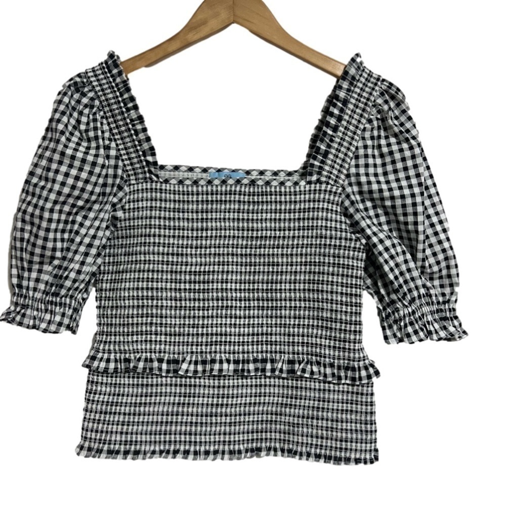 CECE Black & White Checkered Elastic Cropped Top, Size Medium, #350